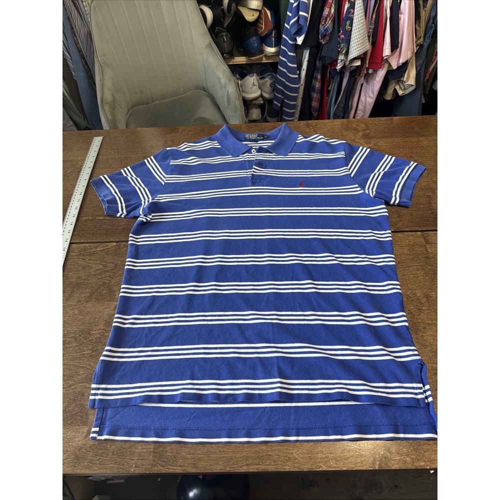 Polo Ralph Lauren Polo Shirt Men's Large Blue White Stripe Short Sleeve Size XL